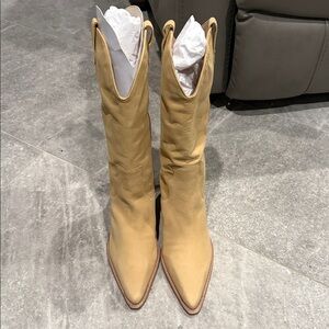 ABLE Cowboy Western Genuine Nubuck Leather Fawn Tan Nude Boots sz 9.5